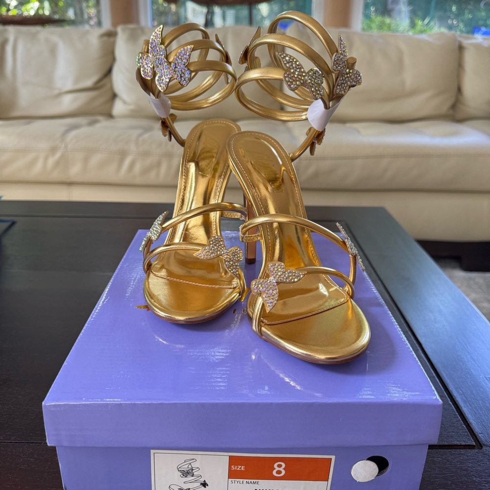 Liliana Women’s Butterfly Wrap Around Gold Stiletto Heel Sandal